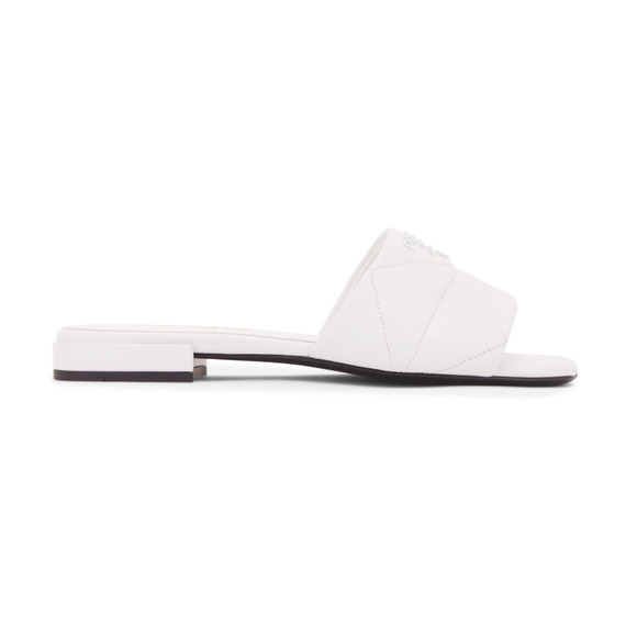 Prada White 55mm Quilted Nappa Leather Logo Slide Sandal Flat Sabots Mule 39 - Picture 3 of 16